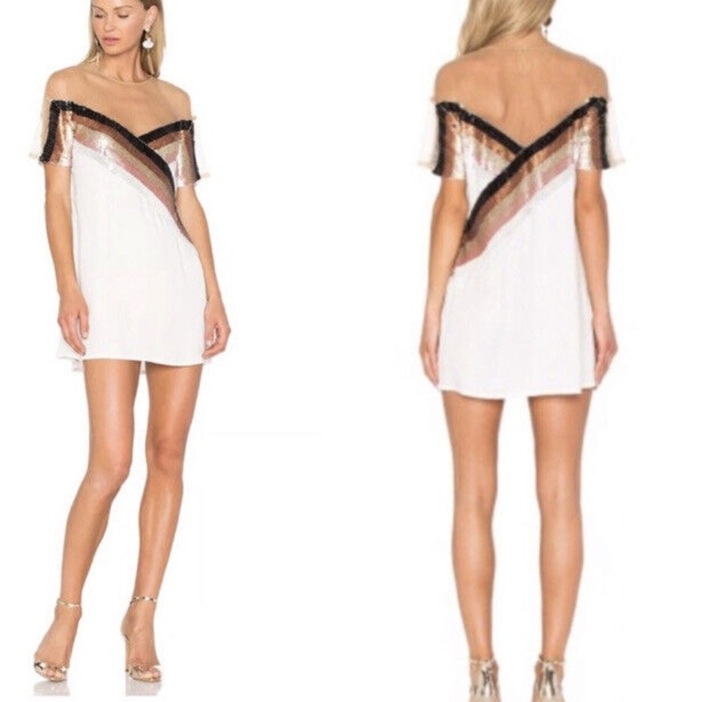 Elegant Off-Shoulder Dress with Black and Brown Details